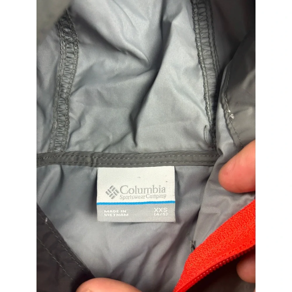 Columbia Windbreaker Jacket Kids XXS 4/5 Grey Full Zip Hooded Outdoor Coat